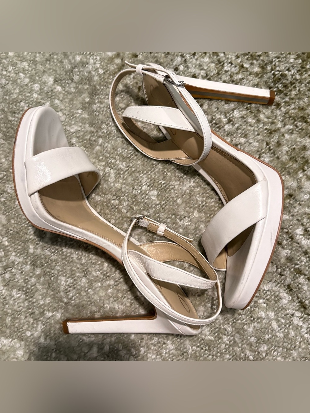 Sam Edelman Jade Ankle Strap Heels in Bright White Leather